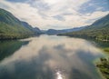 Beautiful Mountain Lake Landscape Against Cloudy Sky At Summer. Royalty Free Stock Photo