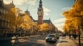 Aerial beautiful shot of road tower in copenhagen, denmark