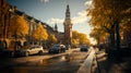 Aerial beautiful shot of road tower in copenhagen, denmark