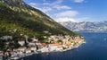 Aerial beautiful view at Perast town. Montenegro Royalty Free Stock Photo