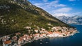 Aerial beautiful view at Perast town. Montenegro Royalty Free Stock Photo