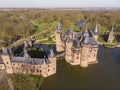 Aerial bird Eye view of De Haar castle, Netherlands Royalty Free Stock Photo