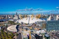 Aerial bird's eye view of the iconic O2 Arena near isle of Dogs