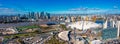 Aerial bird's eye view of the iconic O2 Arena near isle of Dogs