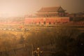 An aerial bird view of the the famous Forbidden City in Beijing, China. The vast area of the architectural complex Royalty Free Stock Photo