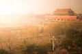 An aerial bird view of the the famous Forbidden City in Beijing, China. The vast area of the architectural complex Royalty Free Stock Photo