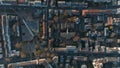 Aerial birds eye overhead top down view of Bornheim neighbourhood. Houses and streets from above. Vertical panning