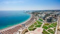 Aerial birds eye view drone photo of Elli beach on Rhodes city island, Dodecanese, Greece. Panorama with nice sand, lagoon and Royalty Free Stock Photo