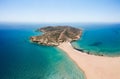 Aerial birds eye view drone photo Prasonisi on Rhodes island, Dodecanese, Greece. Panorama with nice lagoon, sand beach and clear Royalty Free Stock Photo