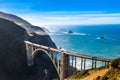 Aerial Bixby Bridge Rocky Creek Bridge and Pacific Coast Highway near Big Sur in California, USA. Drone Shot Royalty Free Stock Photo