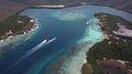 Aerial boats speed along la Cienaga, Aragua, Venezuela