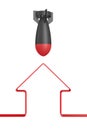 Aerial bomb and house on white background. Isolated 3D illustration