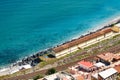 Aerial breathtaking view of Giardini Naxos railway station, shore of Ionian sea Royalty Free Stock Photo