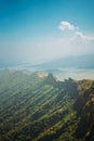 Aerial breathtaking view of the green forested hills