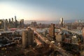 Aerial Brooklyn Bridge, New York City from drone. Top view of Buildings of New York. Historic New York place. Famous New Royalty Free Stock Photo