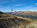 Aerial cable car to the Jakobshorn from Davos Klosters Mountains. Gondola lift with a beautiful view of the mountains, Royalty Free Stock Photo