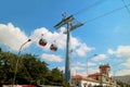 Aerial cable car urban transit system called Mi Teleferico seen from downtown La Paz, the capital city of Bolivia