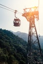 Aerial cable cars or sky trams crossing mountain