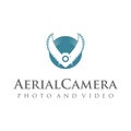 Aerial Camera Photograph Logo. Photo Camera with Bird Wings Logotype