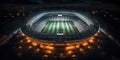 Aerial captivating view of an empty soccer stadium, where the echoes of past cheers intertwine with the anticipation of