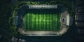 Aerial captivating view of an empty soccer stadium, where the echoes of past cheers intertwine with the anticipation of