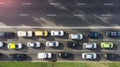 Aerial. Car traffic, traffic jam at the city. Top view Royalty Free Stock Photo