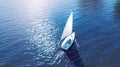 Aerial. Catboat yacht on a water.