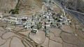 Aerial circular shot of a Small Secluded Himalayan Village in Mudh Village , Spiti , Himachal