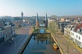 Aerial from the city center from Sneek in Friesland with the watergate in the Netherlands Royalty Free Stock Photo