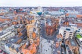 Aerial city landscape concept. Bird's eye perspective over Nottingham Old Market Square. Stunning British