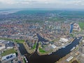 Aerial from the city Lemmer in Friesland the Netherlands