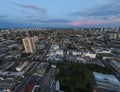 Aerial city scape at sunset in summer in Cuiaba Mato Grosso