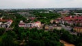 Aerial city scape of Weissensee lake during summer in Prenzlauerberg Berlin Germany