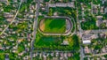 aerial city top view summer season football field stadium complex in suburban American living environment space Royalty Free Stock Photo