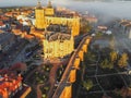 Aerial city view with the castle of Astorga, Leon, Spain in the evening