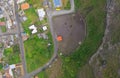 Aerial city view with crossroads of Banos, Ecuador