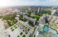 Aerial city view with crossroads and roads, houses buildings. Copter shot. Panoramic image. Royalty Free Stock Photo