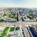 Aerial city view. Urban landscape. Copter shot. Panoramic image. Royalty Free Stock Photo