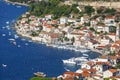 Aerial city view, typical Mediterranean architecture, port for yachts and ships, Vis, Croatia