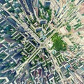 Aerial city view. Urban landscape. Copter shot. Panoramic image. Royalty Free Stock Photo