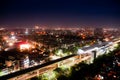 Aerial cityscape shot of Noida, delhi, grugaon at dusk night