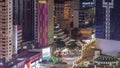 Aerial cityscape of Singapore downtown of modern architecture with skyscrapers night timelapse