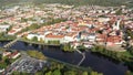 Aerial cityscape of small Czech town Pisek