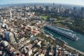 Aerial cityscape of Sydney Woolloomooloo suburb and historic wharf