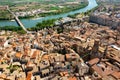 Aerial cityscape of Tudela with view of Ebro River and cathedral