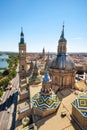 Aerial cityscape view of basilica of Our Lady in Zaragoza city in Spain. Royalty Free Stock Photo