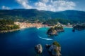 Aerial cityscape view of the coastal city of Parga, Greece during the Summer Royalty Free Stock Photo