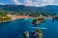 Aerial cityscape view of the coastal city of Parga, Greece during the Summer Royalty Free Stock Photo