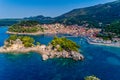 Aerial cityscape view of the coastal city of Parga, Greece during the Summer Royalty Free Stock Photo