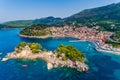 Aerial cityscape view of the coastal city of Parga, Greece during the Summer Royalty Free Stock Photo